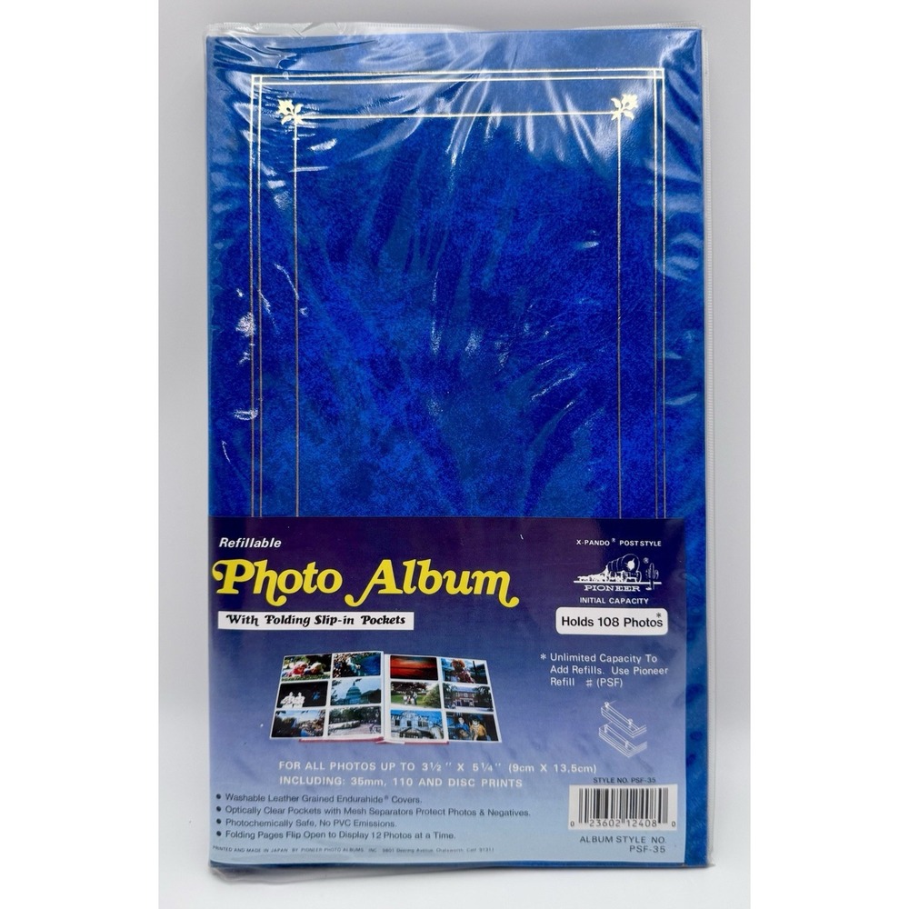 Vintage Pioneer PSF-35 Photo Album Blue Gold 108 Photos Refillable Japan Retro